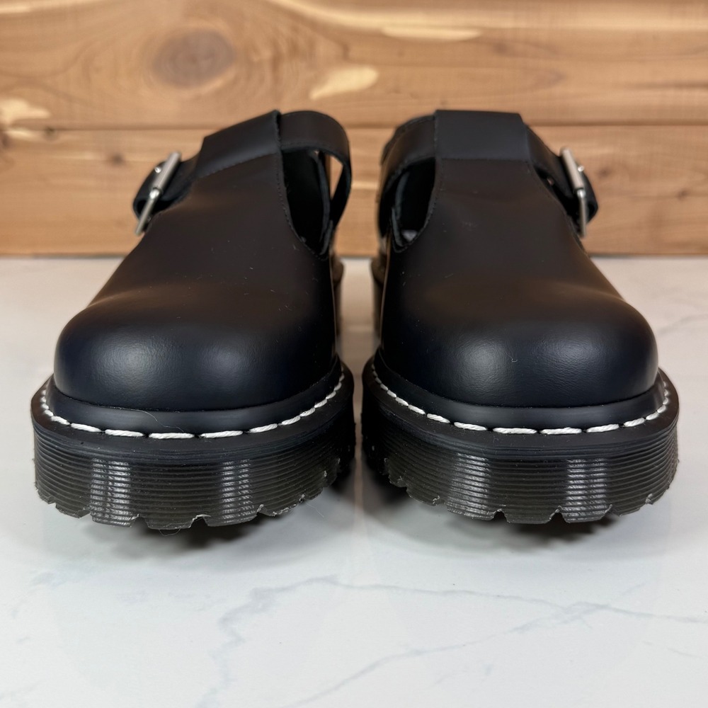 Dr. Martens Polley Bex Black Leather Mary Jane White Stitch Shoes US 11L 10M - Picture 9 of 16